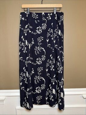 Rena Lange Navy Embroidered A-Line Maxi Skirt US 8 Germany